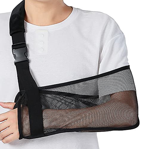 Ledhlth Mesh Arm Sling Black for Shower Shoulder Immobilizer Brace Support for Broken Shoulder Elbow Arm Wrist Injury Men Women Teenagers Adults left right