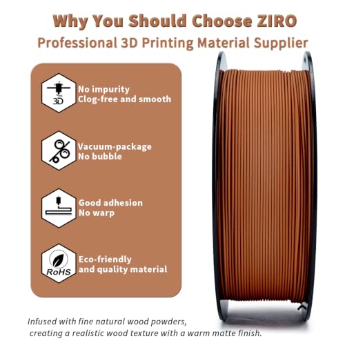 Image of ZIRO 1.75mm PLA Filament, Contain Real Wood Flour, 2.2lbs Cherry Wood | Fit for Most FDM 3D Printer, 1.75mm 1KG Spool, Dimensional Accuracy + /-0.03mm, Colorful PLA FilamenT