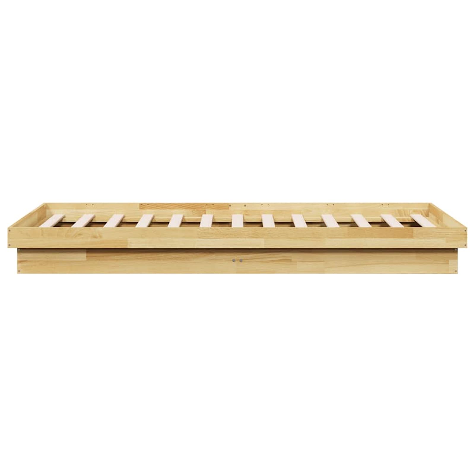 WGYHOME Łóżko z litego drewna, 75 x 190 cm, naturalne drewno dębowe – niskie łóżko podłogowe ze zintegrowanym stelażem do sypialni