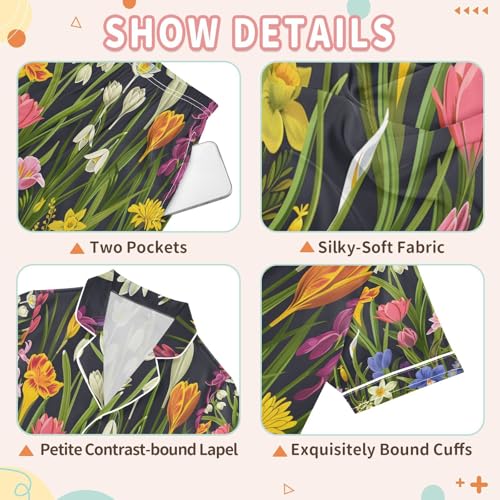 senya Spring Garden Satin Summer Pajama Sets Silk Short Sleeve Button Down Sleepwear3