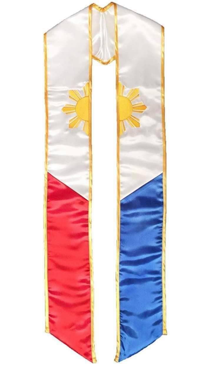 Phillipine Flag Graduation Sash/Stole Filipino Heritage - Embroidered - Adult Unisex, L 72 inches W 4.75 inches