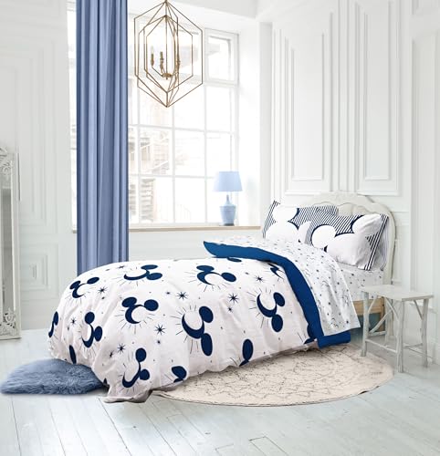 Image of Disney Mickey Mouse Queen Comforter Set 7 Piece Celestial Bedding, White | Bed in a Bag, Comforter Sheets Shams Pillowcases, Official Product, Soft Microfiber, Machine Washable, Easy Care