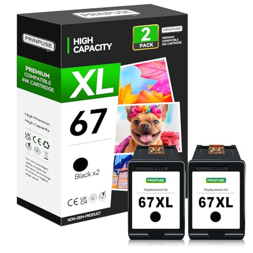 PRINPUSE Cartucho de tinta 67XL remanufacturado de repuesto para HP Ink 67 67XL XL HP67 negro uso con 2700 2700e 2752 2752e 2742 2755 4100 4100e 4152 4155e 6000 6055 6400 6400 644 58 y 64 cm.