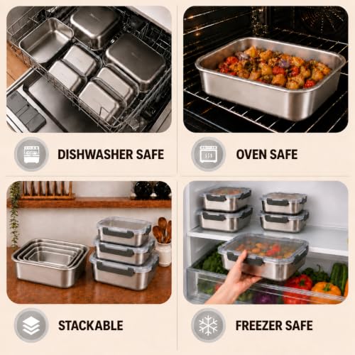4 PCS Stainless Steel Lunch Box 4-Size Food Storage Containers with Lids by Cuiselect - Used condition - Image 3
