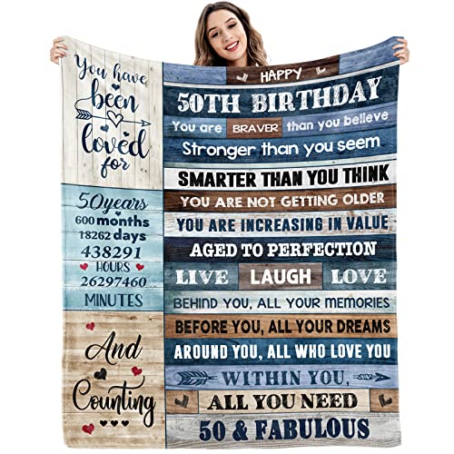 qixnzagr Gifts for Women 50th Birthday Gift for Men 50th Birthday Decorations Women Funny Present for Her Him Husband Wife Dad Mom Bed Throw Cool Blanket 60 Inch X 50 Inch