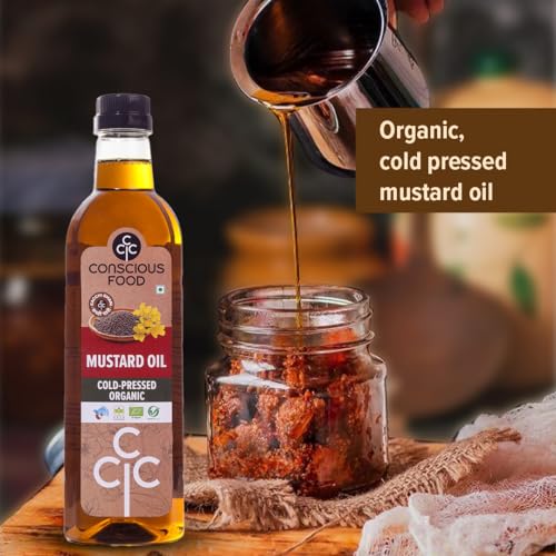 Image of Conscious Food Cold Pressed Black Mustard Oil | 500ml | Natural & Chemical Free | Healthy Cooking Oil | Good for Heart Health | Kolhu /Kacchi Ghani /Checku | PET bottle