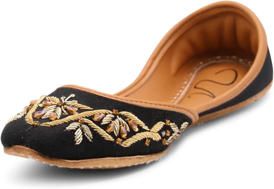 UJAALAWomen's Slip On Traditional Handmade Khussa Bridal Mojari Punjabi Jutti Ethnic Ballet Flats