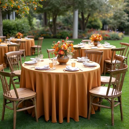 Image of sancua Thanksgiving Round Tablecloth 90 Inch Diameter, 8 Pack Bronze, Circle Polyester Fabric Light Brown Fall Table Cloth Cover for Harvest Wedding Party Reception Banquet (Fit 30-72 Inch Tables)
