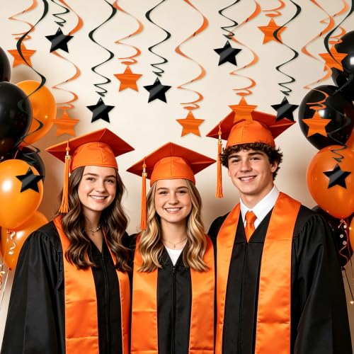 Image of BEISHID Black Orange Stars Hanging Swirls Pre-Strung Stars Hanging Decorations for Baby Shower Halloween Fall Basketball Birthday Decorations Supplies,Pack of 15