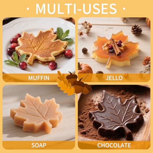Image of Pumpkin Silicone Molds, 2 Pack Fall Autumn Maple Leaf Pumpkin Chocolate Candy Molds, Fall Ice Cube Trays for Autumn, Halloween, Thanksgiving Plaster Making