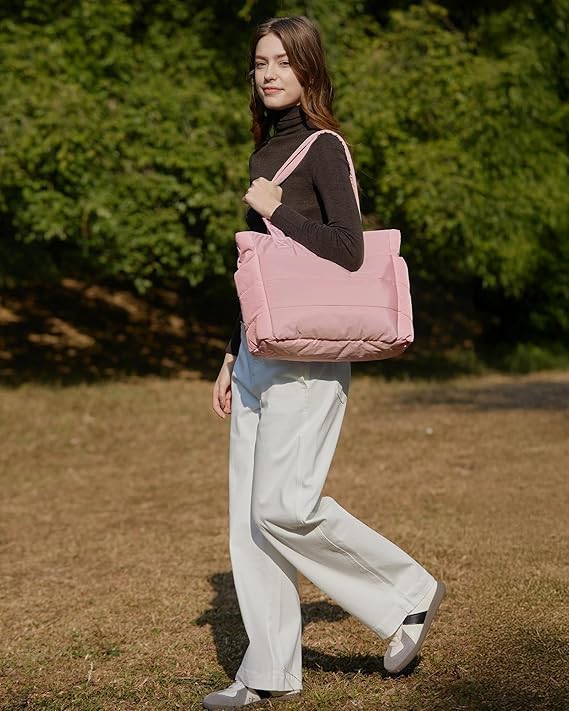 Image of Fashion Puffy Bag for Women Soft Handbag Lightweight Puffy Puffy Bag Travel Shoulder Bag 15.6 inch Laptop Handbag Quilted Work Bag for Women Stylish Everyday Carry (Multicolor)