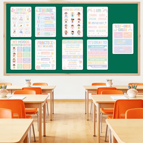 Image of 9Pcs Calming Corner Posters, 13.4 inchx9.2 inch Pastel Calm Down Corner Poster for Classroom Bulletin Boards, Educational Behavior Charts for Elementary Middle Back to School Wall Comfort Corner Decorations Teacher Must Haves