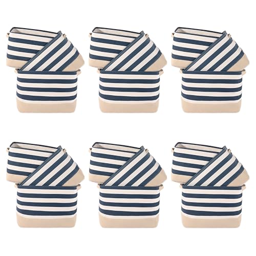 Image of Kuber Industries (Set of 18) Foldable Cosmetic & Skincare Dressing Table Organizer | Space-Saving Storage Boxes for Makeup Items /Hair Gadgets & Jewellery Holder | GM-30-BLU | White & Blue Stripe
