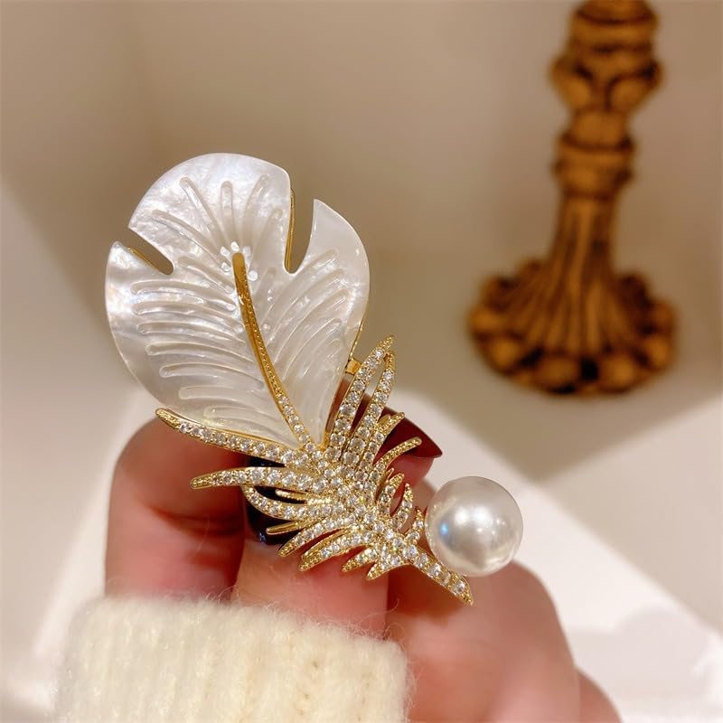 Rhinestone Feather Leaf Brooch Pin for Men Women Gold Plated Elegant Delicate Feather Metal Brooch Clothing Accessory Jewelry Wedding Bridal Party Gift - Image 5
