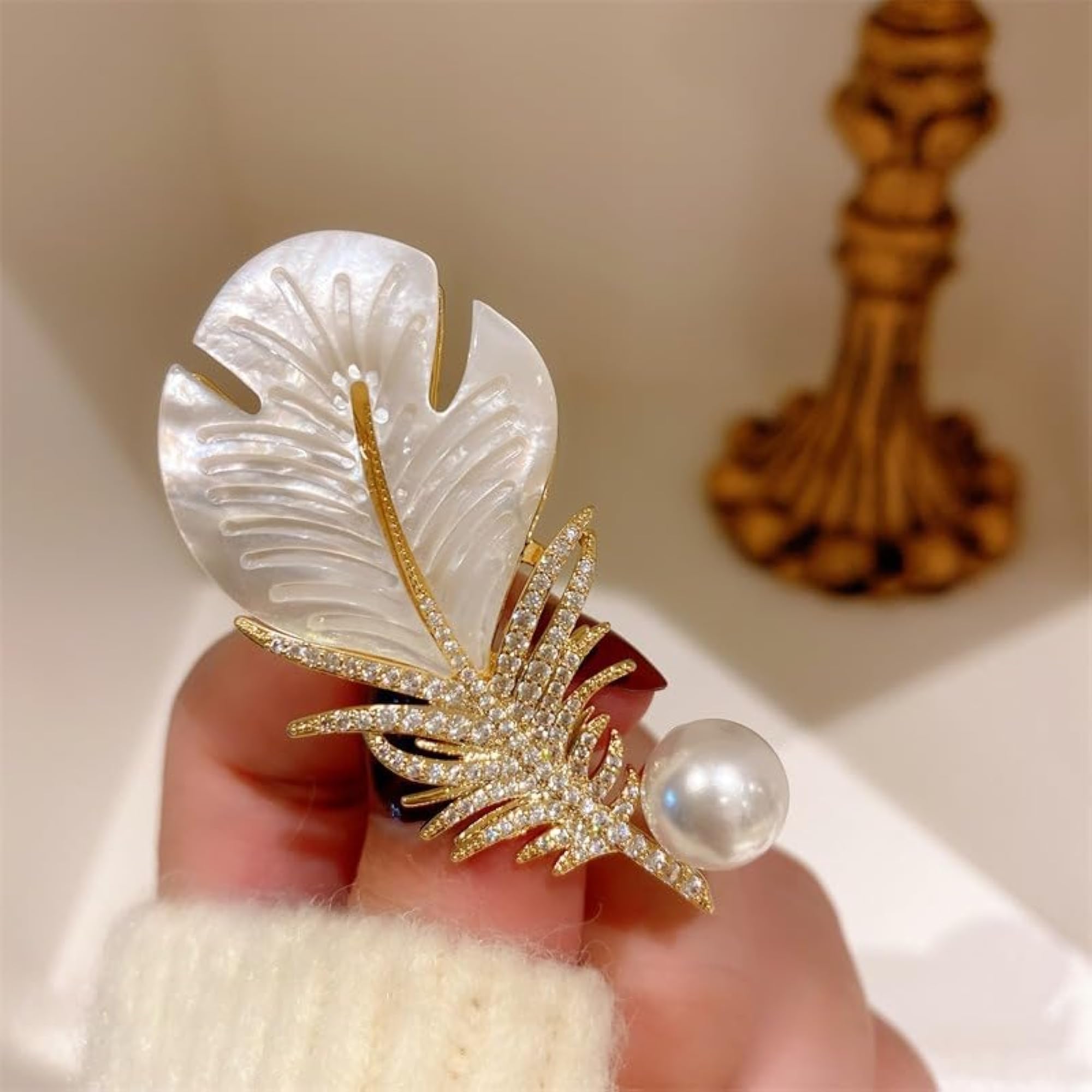 Women's Pearl Feather Brooch Pin, Clothing Accessory