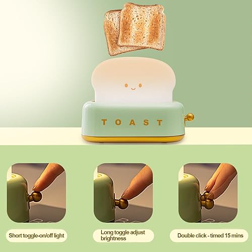 Miniatura 2 de Myratts Linda lámpara LED para tostadora, luz nocturna de pan de tostada Kawaii, súper blanda de silicona recargable por USB y luz portátil con