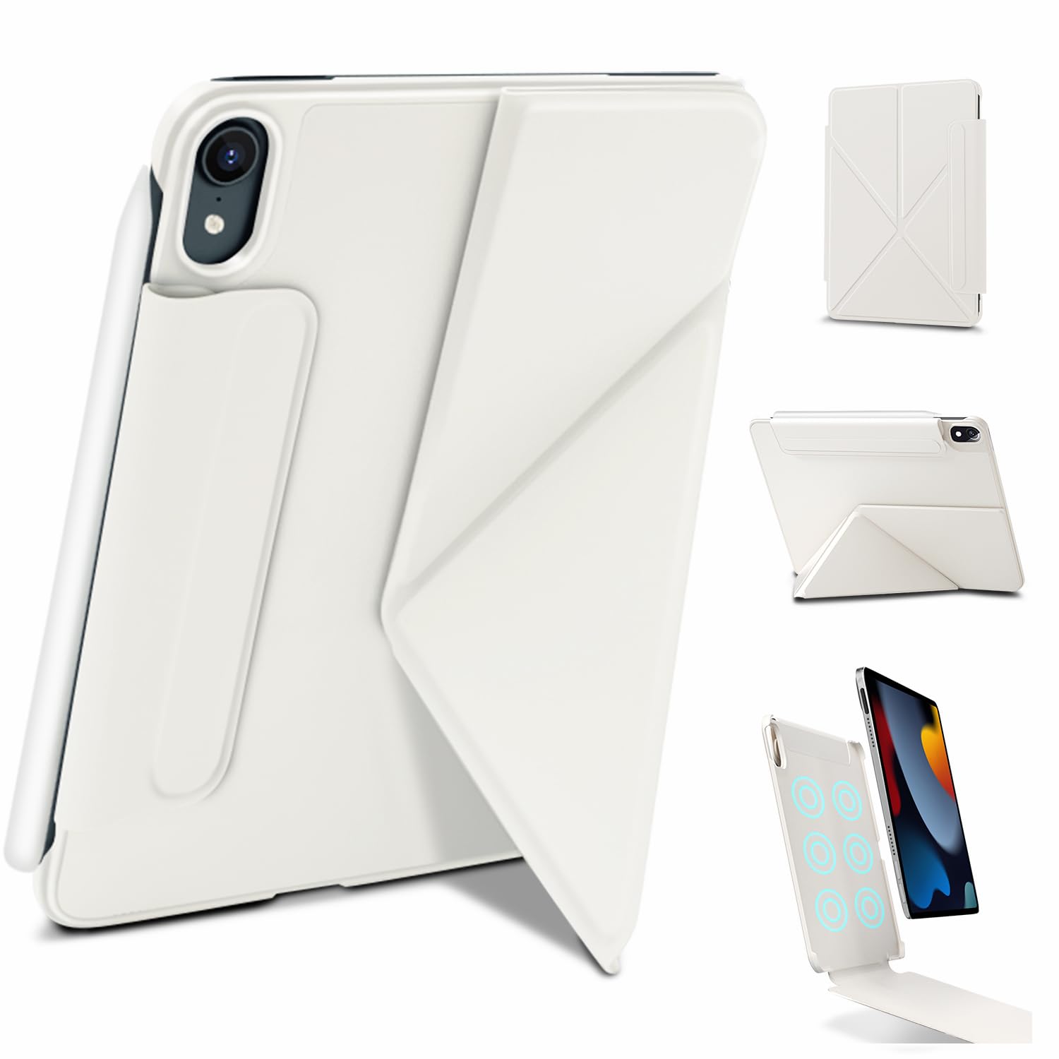 Photo 1 of Wonzir for iPad mini 7 A17 Pro Case(2024),iPad mini 7th/6th Slim Powerful Magnetic Case,4 Standibg Angles,Vertical Stand Cover,with Auto Wake/Sleep and with Pencil Holder - Cream White