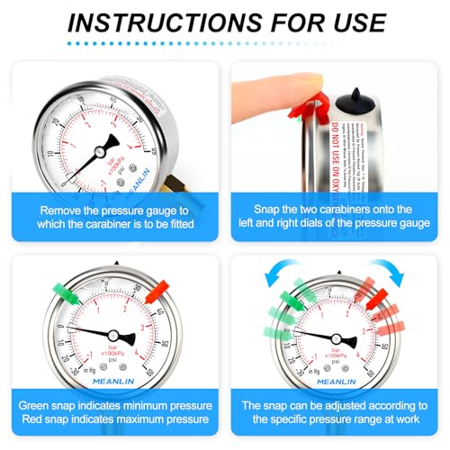 Image of MEANLIN MEASURE -30inHG~60Psi Vacuum Pressure Gauge 1 /4 inch NPT 2.5 inch FACE DIAL, Stainless Steel Liquid Filled Pressure Gauge WOG Water Oil Air Lower Mount (with 2PCS Snaps)