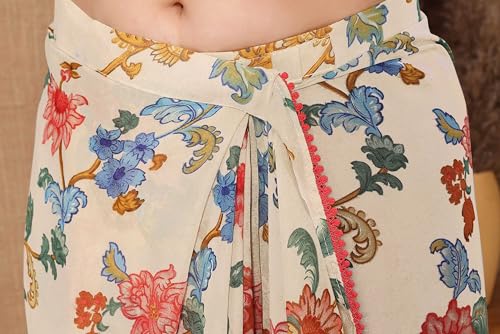 Image of Panzora Women's Georgette Printed Ready To Wear One Minute Saree With Unstitched Blouse Piece