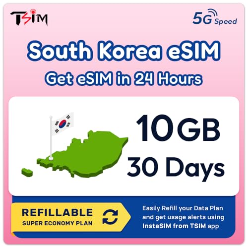 Carte eSIM Corée du Sud 30 jours | Plan rechargeable Super Saver de 10 Go ! Code QR envoyé par e-mail dans les 24 heures – Scannez et utilisez...