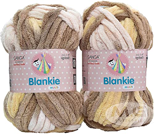Image of M.G ENTERPRISE Blankie Ganga Knitting Thick Chunky Wool Yarn, Best Used with Crochet Needles (Mustard Mix, 300 gm)