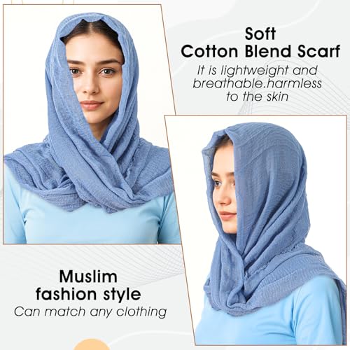 Cotton Blend Scarf Vintage Crinkle Scarf Shawl Solid Linen Scarves with Fringed Long Gauze Shawl for Women, 37"×70"3