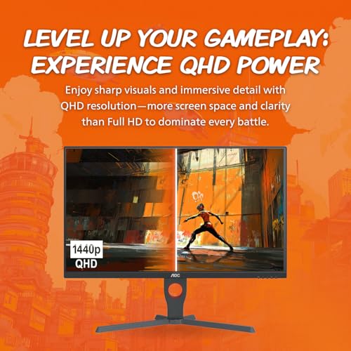Image of AOC Q27G10ZE 27 inch Gaming Monitor, QHD 2560 x 1440, Up to 260Hz 0.5ms, HDMI 2.0 x2, Display Port x1, 3-Sided Frameless, Console Gaming Ready, 3-Year Zero-Bright-Dot