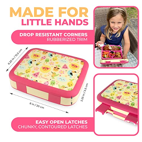 Image of Bento Lunch Box with Insulated Bag, Water Bottle Ice Pack Set for Kids Toddlers, 5 Portion Sections, BPA Free Removable Tray, Pre-School Kid Toddler Daycare Lunches, Snack Container, Summer Set