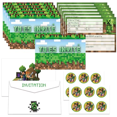 DaengGeGe Carte invitation Anniversaire(Français), Cartes D'invitation pour Enfants, 12pcs Carte D'invitation + Enveloppe+Autocollant, Invitations De...