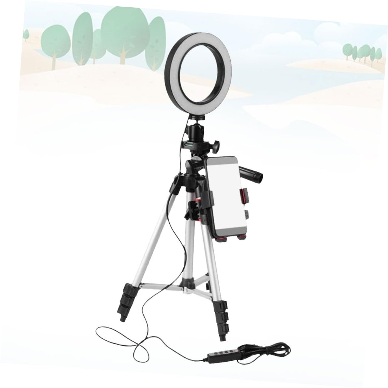 KOMBIUDA Dimmbares LED Ringlicht mit Verstellbarem Aluminium Stativ Handyhalter für Fotoaufnahmen Videoaufnahmen Live Streaming und Make Up USB Betrieben Kompatibel mit Zufällige Farbe