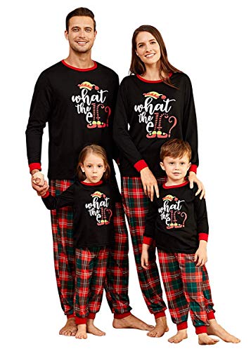 IFFEI Matching Family Pajamas Sets Holiday at Home PJ's with Letter Printed Long Sleeve Tee and Plaid Pants Women: M