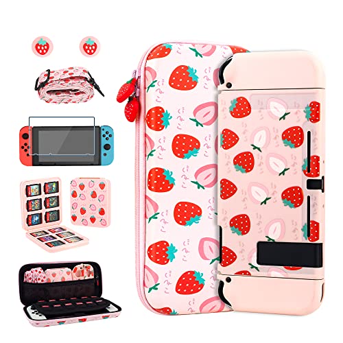 Funda de transporte para Nintendo Switch, RHOTALL protectora rígida portátil de viaje para consola Nintendo Switch y accesorios, 2 en 1 correa de hombro y mano, color rojo