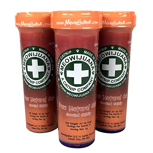 Meowijuana | Organic | Dried Premium Ground Catnip | High Potency Cat Treats | Perfect for Cat Toys | Grown in The USA | Feline & Cat Lover Approved (Paw Natural, 3 Pack)