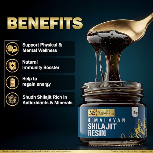 Image of Multani Essentials Himalayan Shilajit Resin 10g with Ashwagandha, Gokhru, Haldi, Safed Musli | Stamina, Energy, and Power | Supports Rejuvenation | More Than 70% Fulvic Acid | 10 gm