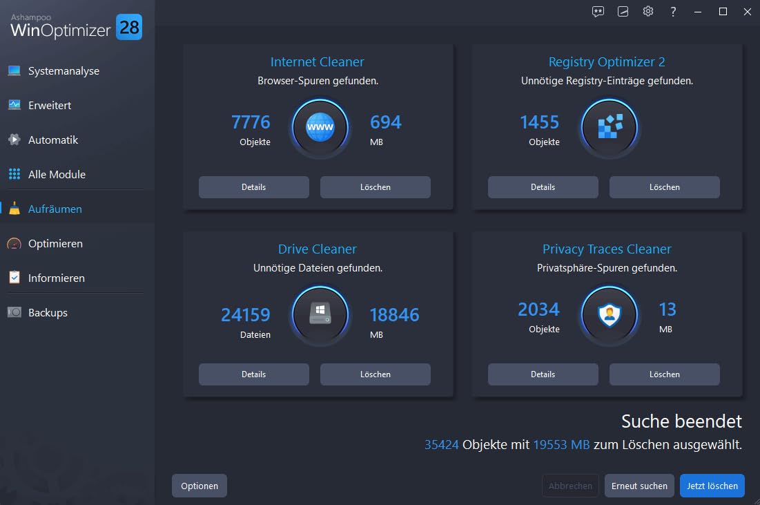 WinOptimizer 28 - 3 USER Lizenz - Tuning für Windows 11 10 - unbegrenzte Laufzeit - Sicher, Sauber, Schnell