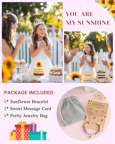 Image of Happy 10th /11th /12th /13th /14th Birthday Gifts for Girls, Sunflower Bracelet for Girls