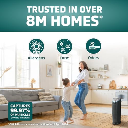 GermGuardian 4-In-1 HEPA Air Purifier for Home, Large Rooms Up To 743 Sq. Ft. with HEPA Air Filter, UV-C Light & Odor Reduction, AC4825E, 22' Tower, Gray
