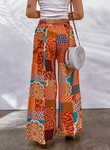 Casual Floral High Waist Pants for Women Summer Beach Vacation Wide Leg Colorblock Full Length Pant4