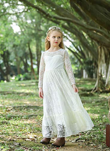 Bow Dream Off White Ivory White Vintage Rustic Baptism Lace Flower Girl's Dress2