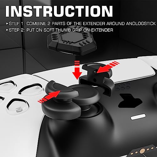 Image of PlayRealm NO FALLING OFF Thumbstick Extender & Silicone Grip Cover 2 Sets for PS5 & PS4 Controller (UFO Black)