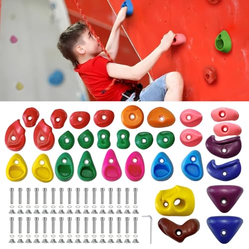 image for SREHRLY 32 PCS Rock Climbing Wall for Kids,Rock Wall Climbing Holds,Ad