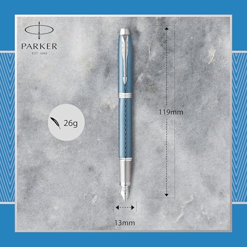 Image of Parker IM Fountain Pen | Blue Grey Premium Lacquer with Chrome Trim | Fountain Pen with Fine Nib and Blue Ink | Gift Box
