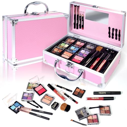 YBUETE Conjunto de maquiagem para iniciantes, kit de cosméticos para iniciantes, estojo completo, sombra, blush, contorno, pó para sobrancelhas