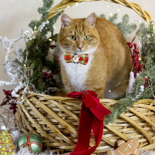 Bekecidi 6 Pack weihnachtliche Hundefliegen, Katzenhalsband Schneemann Weihnachtsbaum Elchmuster Fliegen für Hunde Katzen Haustiere Weihnachtsfest Dekorationszubehör