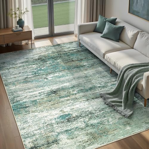 Area Rugs for Living Room: 5x7 Washable Rug Modern Abstract Neutral Soft Rug Non-Slip Low-Pile Indoor Floor Carpet for Bedroom Nursery Dining Room Home Office (Sage Green, 5'x7')