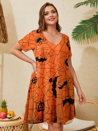 Image of ZENNILO Women's Plus Size Swing Dress with Pockets Casual Summer Dresses V Neck Short Sleeve T Shirt Dress for Women