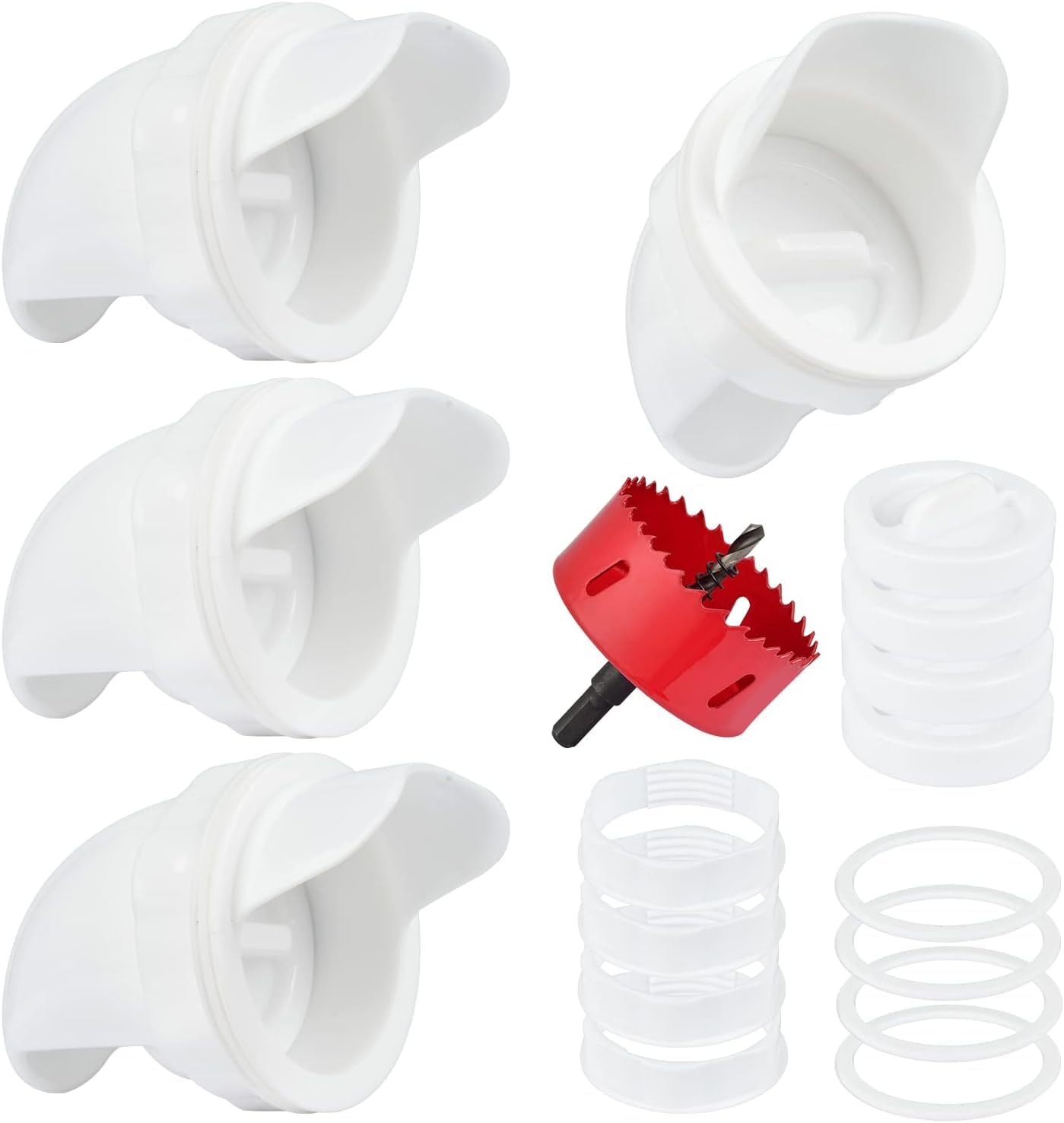 4 Pieces Chicken Feeders with Stopper Caps,Waterproof Poultry Feeder Port Gravity Feed Kit, DIY Chicken Feeder with Hole Saw Suitable for Buckets, Boxes, Tanks