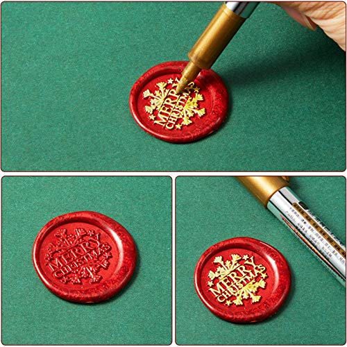 208 Pieces Christmas Wax Seal Stamp Kit, Include 6 Pieces Wax Stamp Brass Heads with Wooden Hilt, 200 Pieces Sealing Wax Beads and Gold Marker Pen for Holiday Decorations (Varied Patterns)