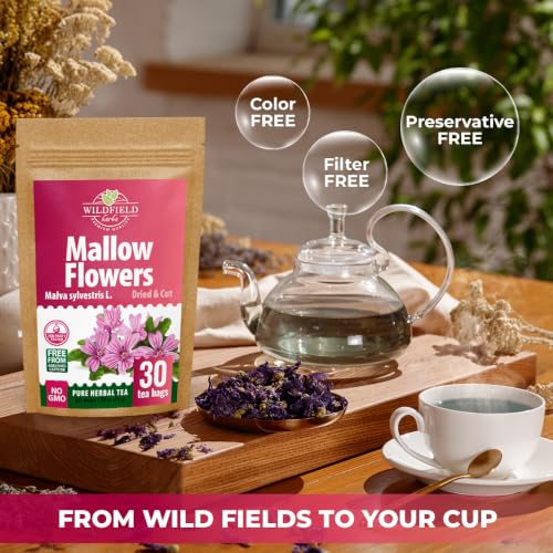 Image of 30 Bags Mallow Flowers Herbal Tea (Malva Sylvestris) - 30 Count 1.5g Bags Dried Mallow Flower Herb Tea