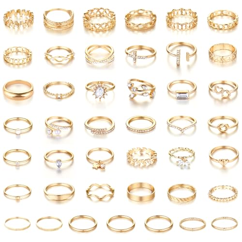 CHICUTIE 43Pcs Gold Knuckle Rings Set For Women Stackable Joint Finger Midi Rings Dainty Cubic...